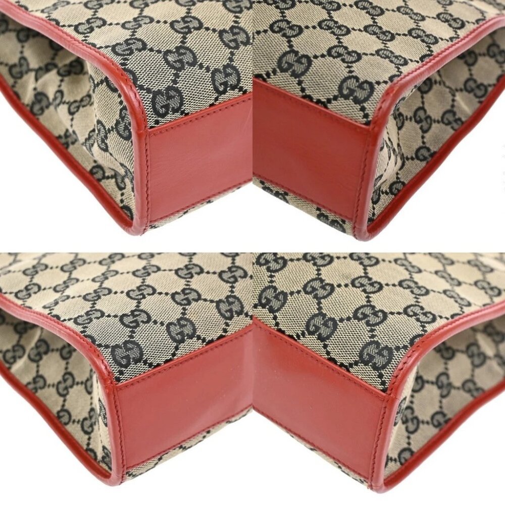 GUCCI GG Pattern Jackie Handbag Canvas Leather Black Red - Picture 5 of 14